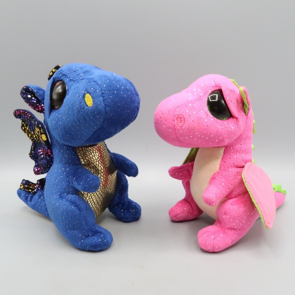 Ty Beanie Boos Darla Pink & Saffire Dragon Pair 6" Plush Stuffed Toys‎ Small Lot